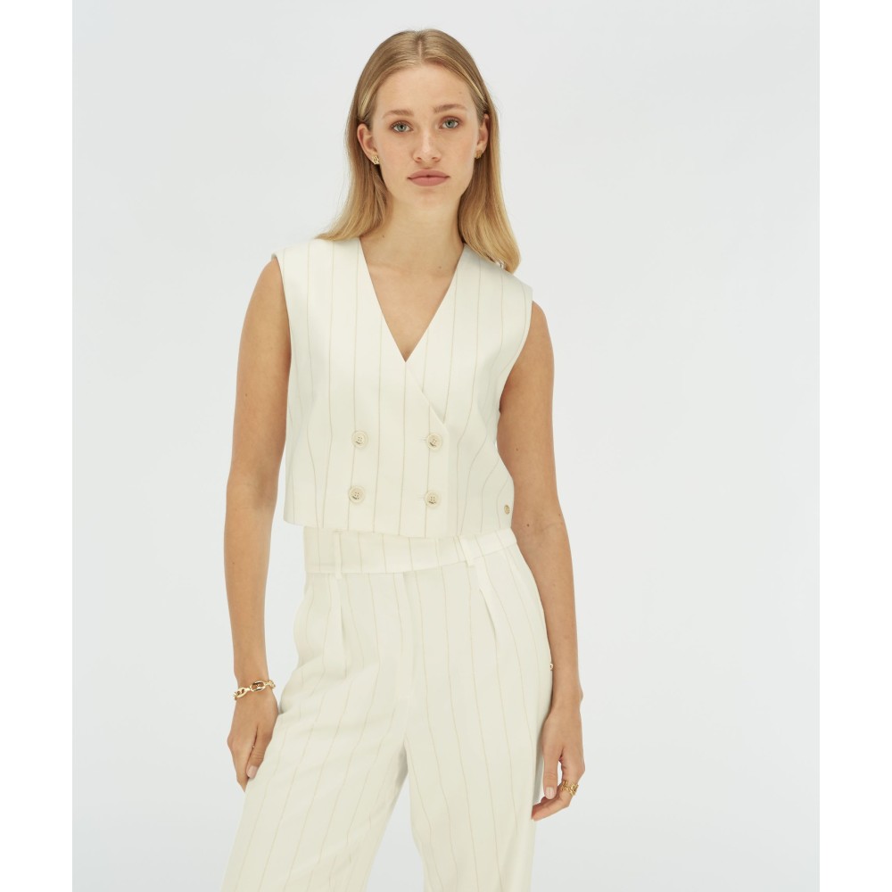 LEVA cropped gilet met lurex - light ecru