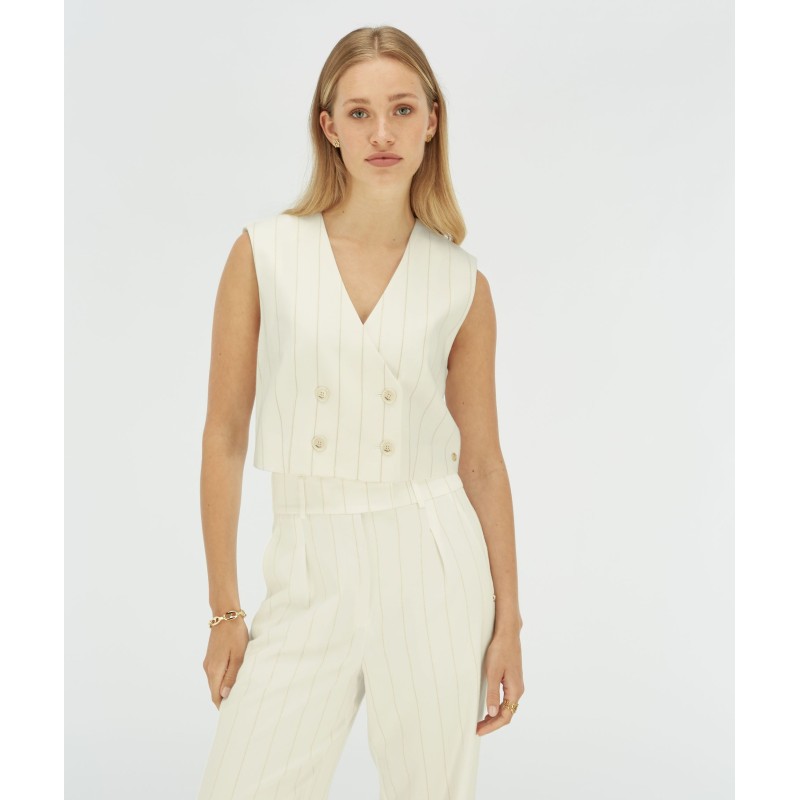 LEVA cropped gilet met lurex - light ecru