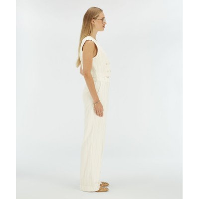 MIES high waisted wide leg pantalon met lurex - light ecru