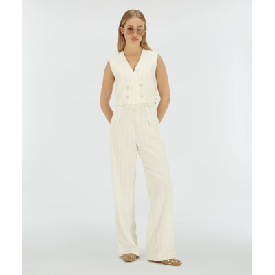 MIES high waisted wide leg pantalon met lurex - light ecru