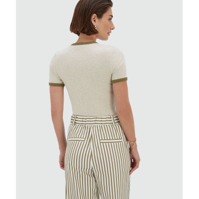 CODY fitted top met logo - ecru melange