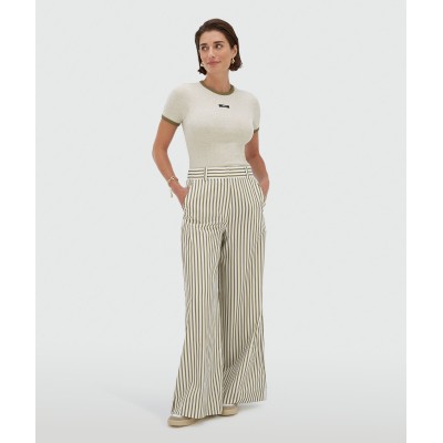 CODY fitted top met logo - ecru melange