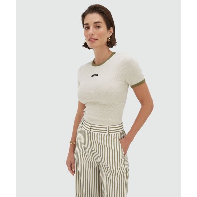 CODY fitted top met logo - ecru melange