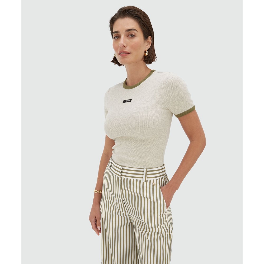 CODY fitted top met logo - ecru melange