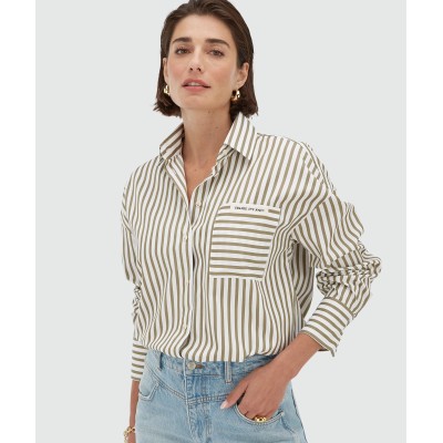 LEXX oversized blouse met strepen - dark pistachio light ecru