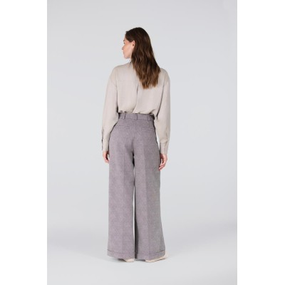 Denise ruit pantalon met wijde pijp | Kaki