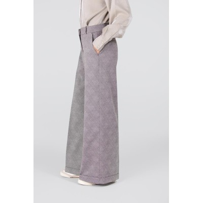 Denise ruit pantalon met wijde pijp | Kaki
