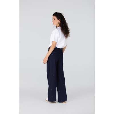 Isabeau jeans met borduurprint | Donkerblauw denim