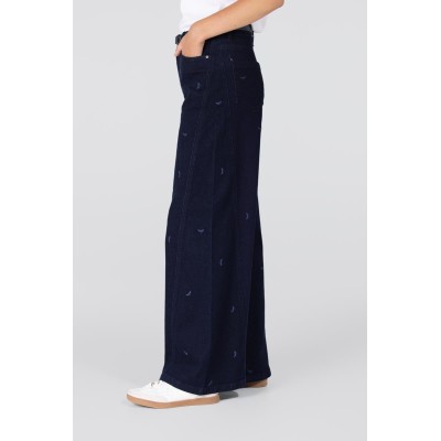 Isabeau jeans met borduurprint | Donkerblauw denim
