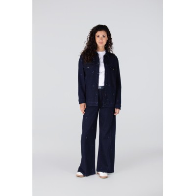Isabeau jeans met borduurprint | Donkerblauw denim