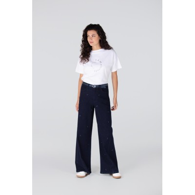 Isabeau jeans met borduurprint | Donkerblauw denim