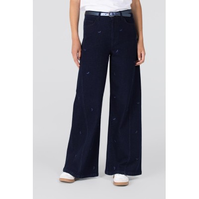 Isabeau jeans met borduurprint | Donkerblauw denim