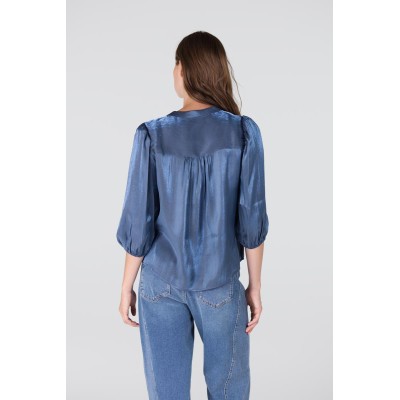 Bo glans blouse met pofmouw | Blauw