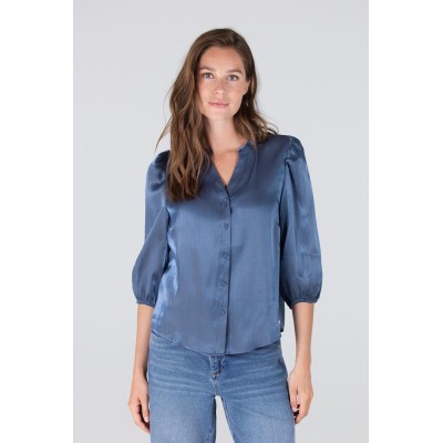 Bo glans blouse met pofmouw | Blauw
