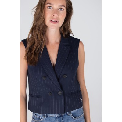Caia krijtstreep gilet | Donkerblauw