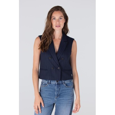 Caia krijtstreep gilet | Donkerblauw