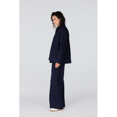 Kae denim jack met borduurprint | Donkerblauw