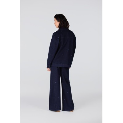Kae denim jack met borduurprint | Donkerblauw