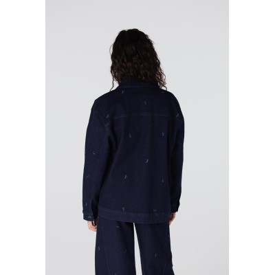 Kae denim jack met borduurprint | Donkerblauw