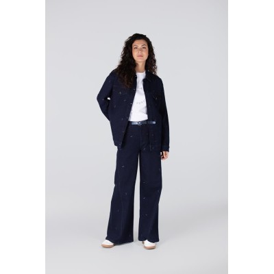 Kae denim jack met borduurprint | Donkerblauw