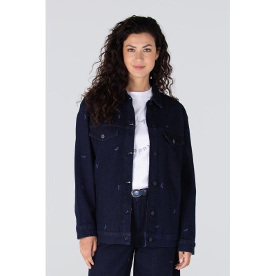 Kae denim jack met borduurprint | Donkerblauw