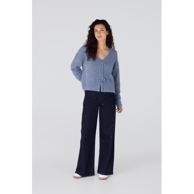 Cherry plush trui met strikjes | Blauw