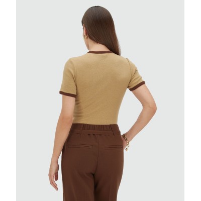 CODY fitted T-shirt met logo - light brown melange