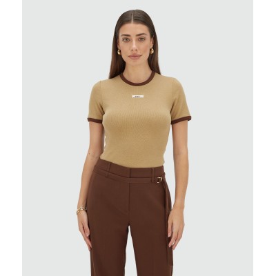 CODY fitted T-shirt met logo - light brown melange