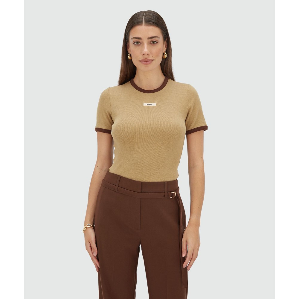 CODY fitted T-shirt met logo - light brown melange