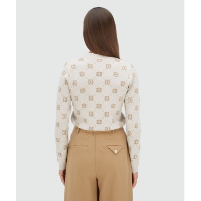 FAE straight fit trui met logoprint - light warm grey melange
