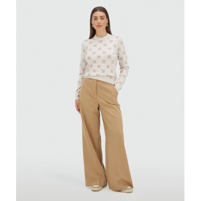 FAE straight fit trui met logoprint - light warm grey melange