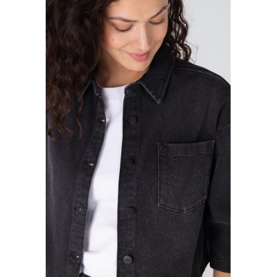 Esmee blouse jasje met glitter | Antraciet denim