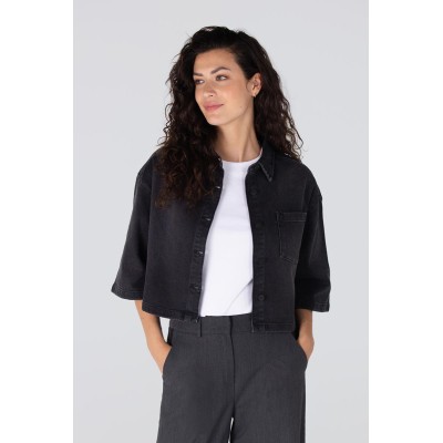 Esmee blouse jasje met glitter | Antraciet denim
