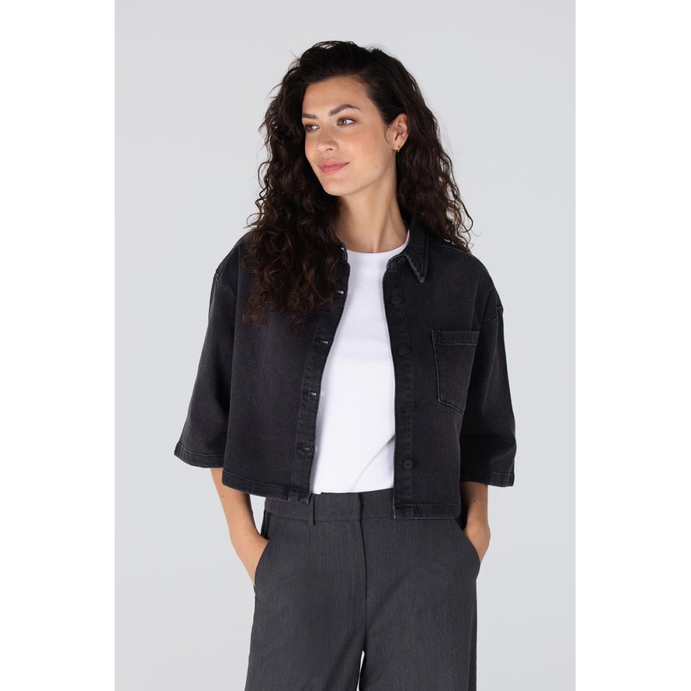 Esmee blouse jasje met glitter | Antraciet denim