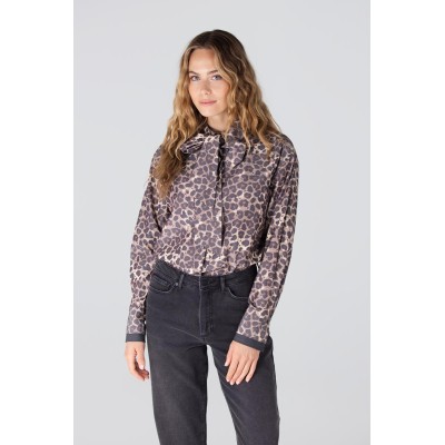 Kessa panterprint blouse met strik | Leopard