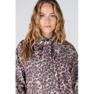Kessa panterprint blouse met strik | Leopard