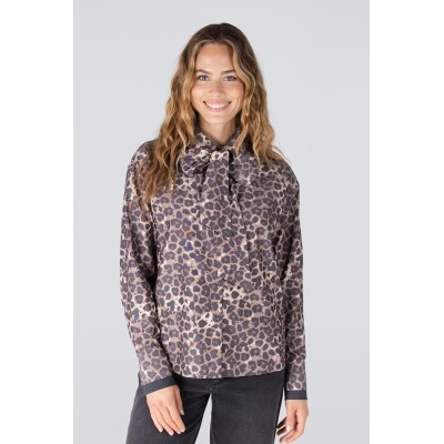 Kessa panterprint blouse met strik | Leopard