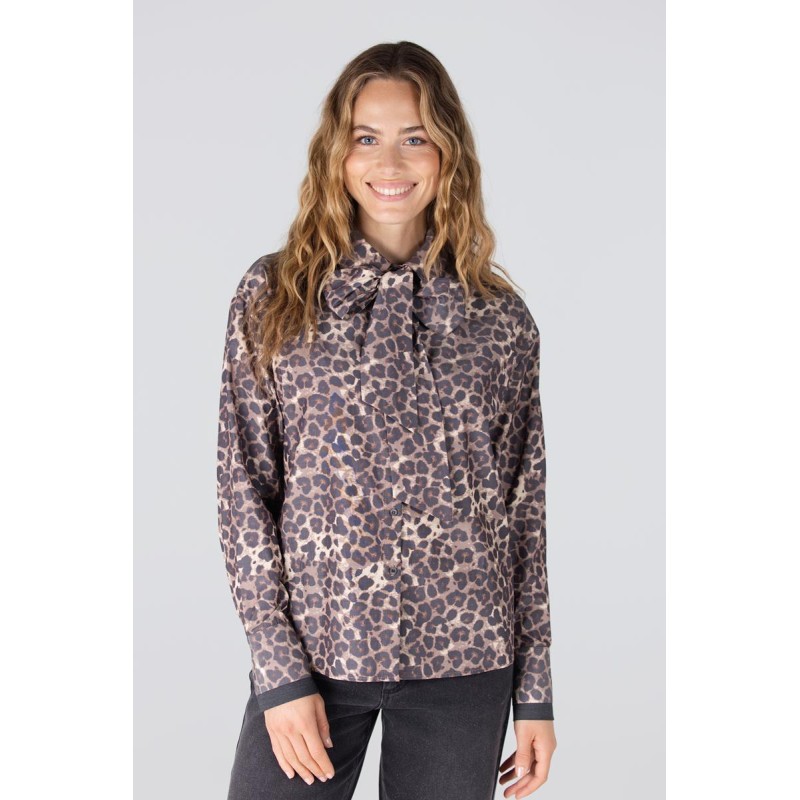 Kessa panterprint blouse met strik | Leopard