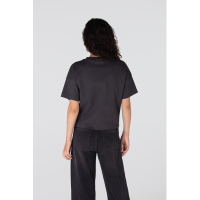 Lara boxy t-shirt met glitterprint | Antraciet