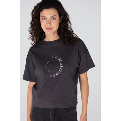 Lara boxy t-shirt met glitterprint | Antraciet