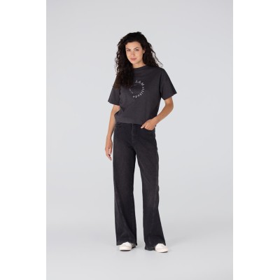 Lara boxy t-shirt met glitterprint | Antraciet