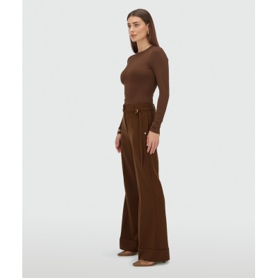 KORIEN mid rise flared pantalon - dark brown
