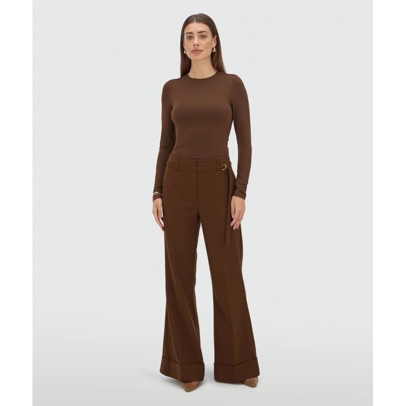 KORIEN mid rise flared pantalon - dark brown