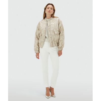 KELSEY oversized bomberjack met metallic details stone silver