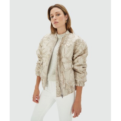 KELSEY oversized bomberjack met metallic details stone silver