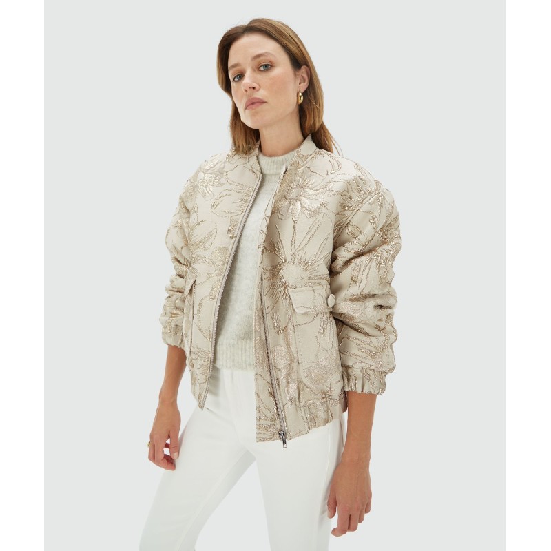 KELSEY oversized bomberjack met metallic details stone silver