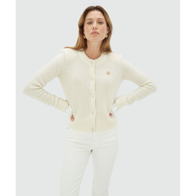 BEBE vest met afneembare volant details light ecru melange