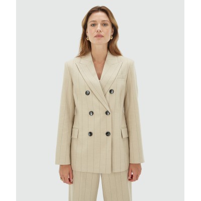 PLEUN regular fit blazer met krijtstreep - light beige