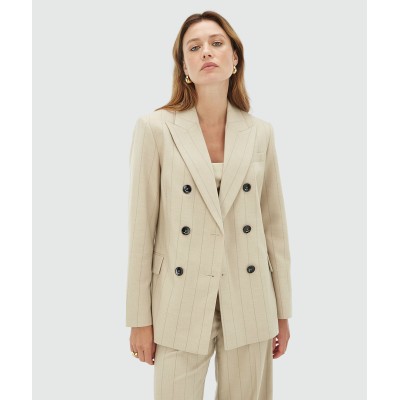 PLEUN regular fit blazer met krijtstreep - light beige