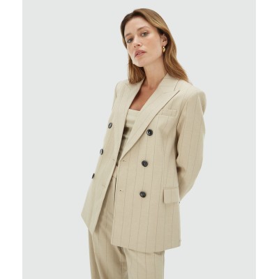 PLEUN regular fit blazer met krijtstreep - light beige